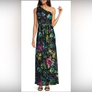 Ignite Evenings Sleeveless One Shoulder Tie Waist Floral Maxi Dress